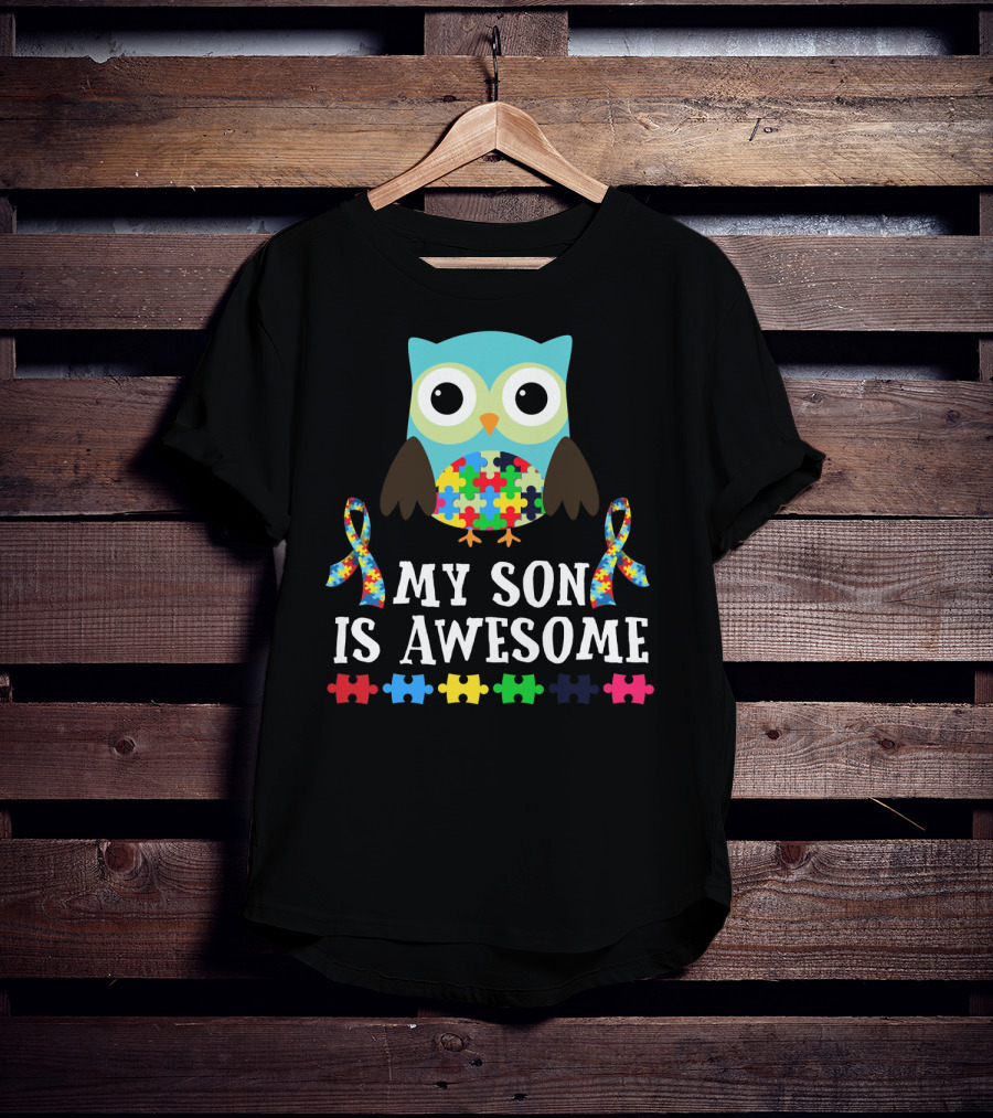 My Son Is Awesome Autism Awareness Puzzle Owl T-Shirt
