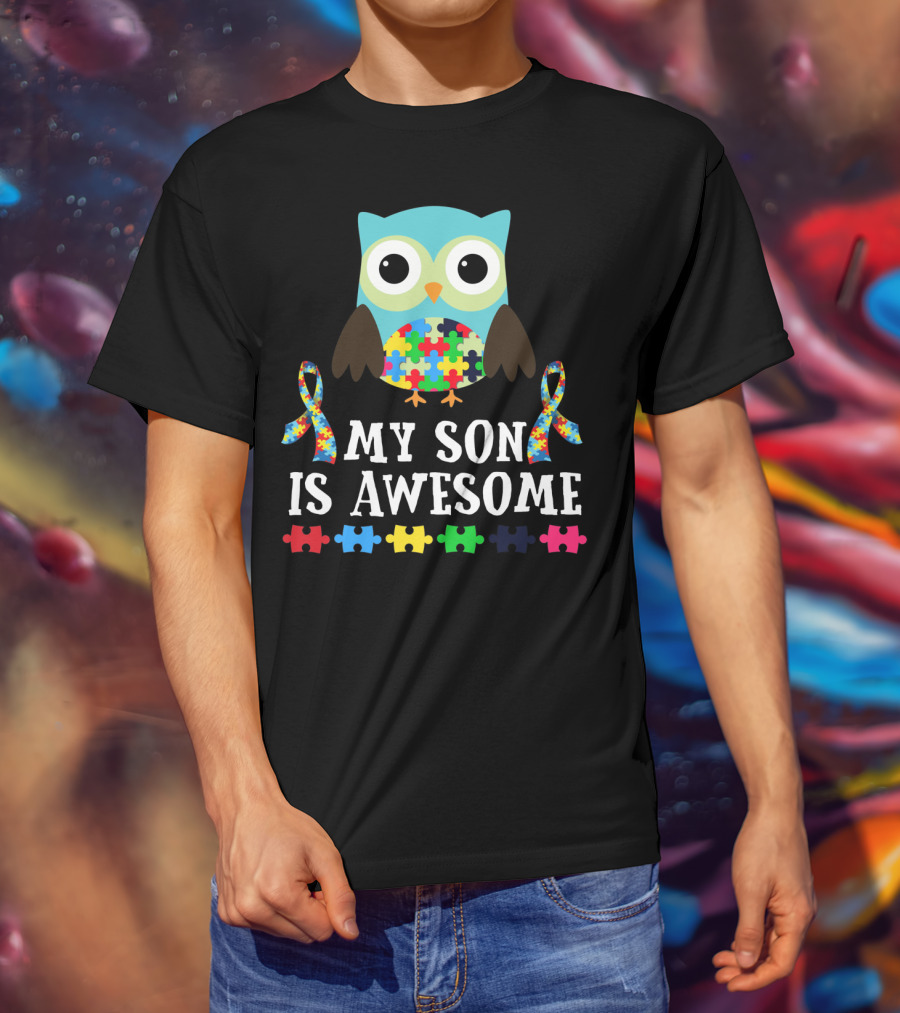 My Son Is Awesome Autism Awareness Puzzle Owl T-Shirt
