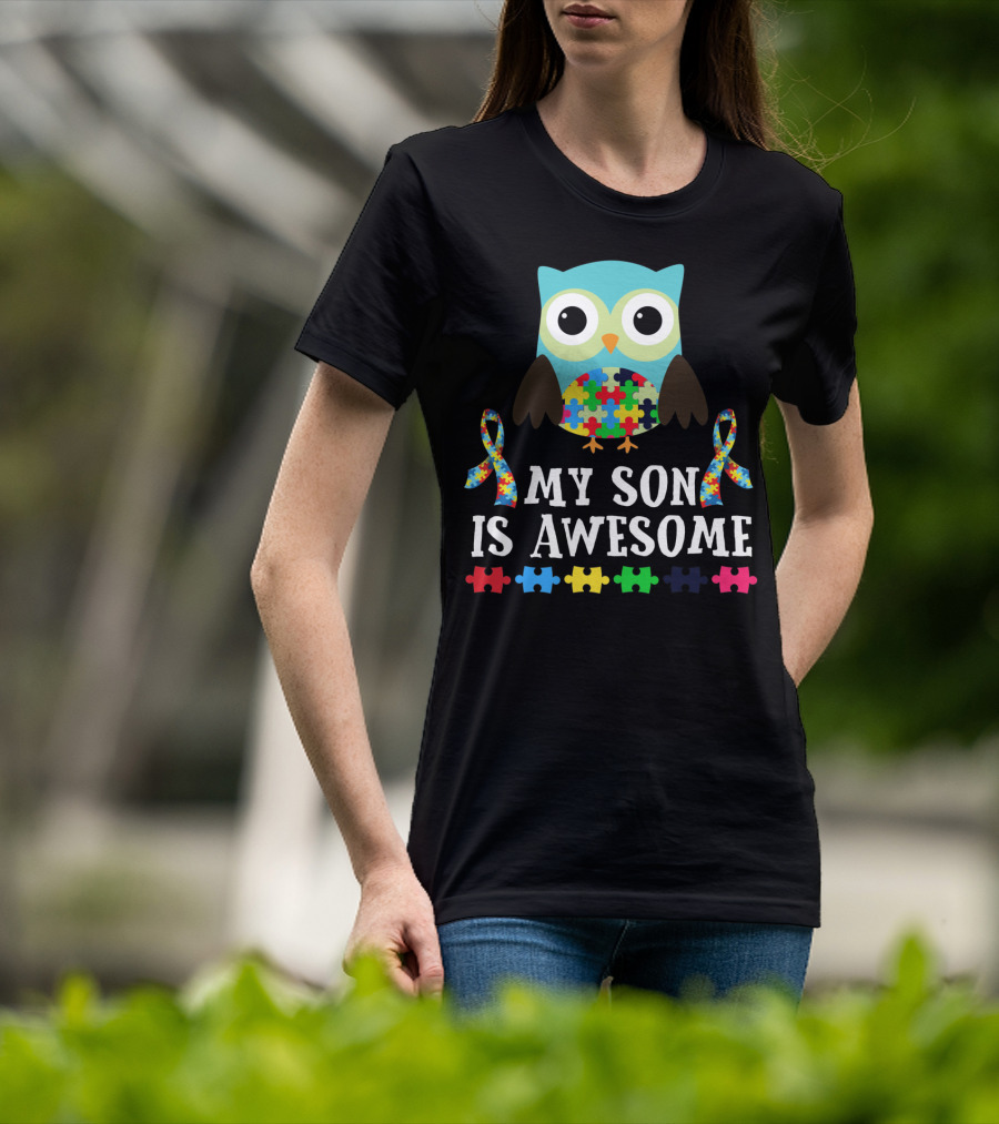 My Son Is Awesome Autism Awareness Puzzle Owl T-Shirt