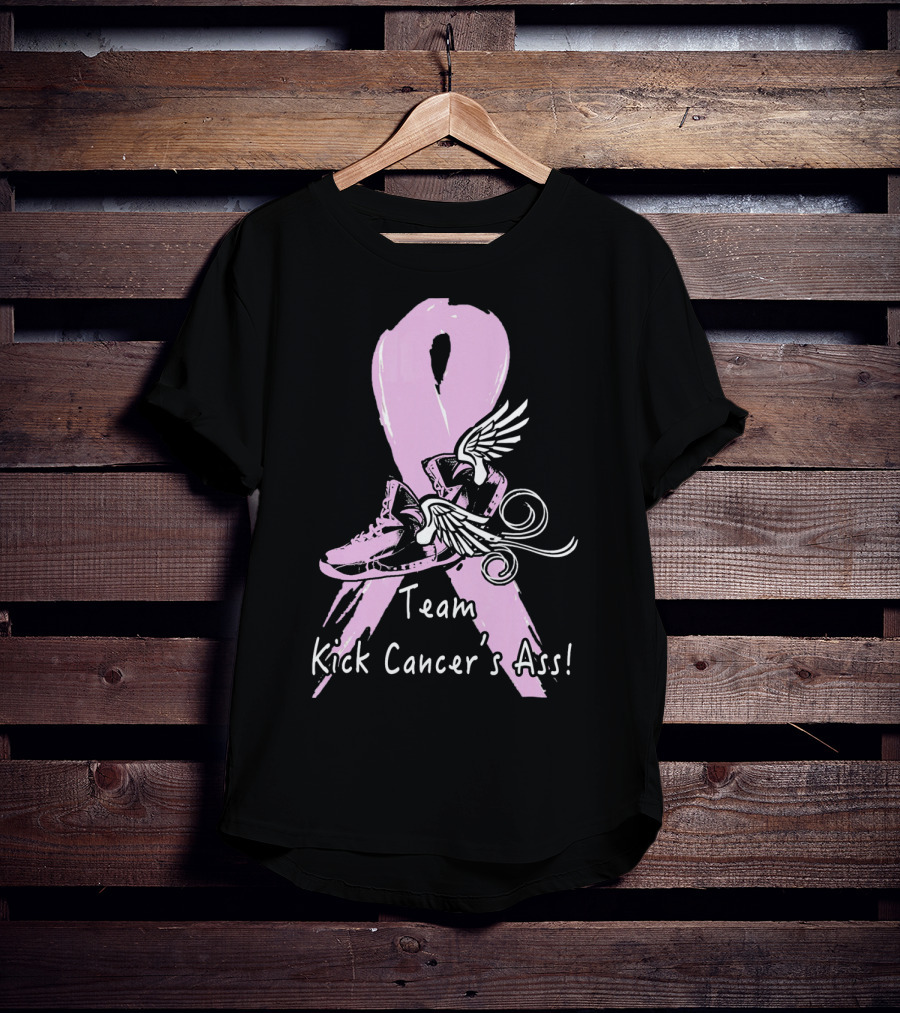 Team Kick Cancer's Ass Ribbon With Winged Sneakers T-Shirt