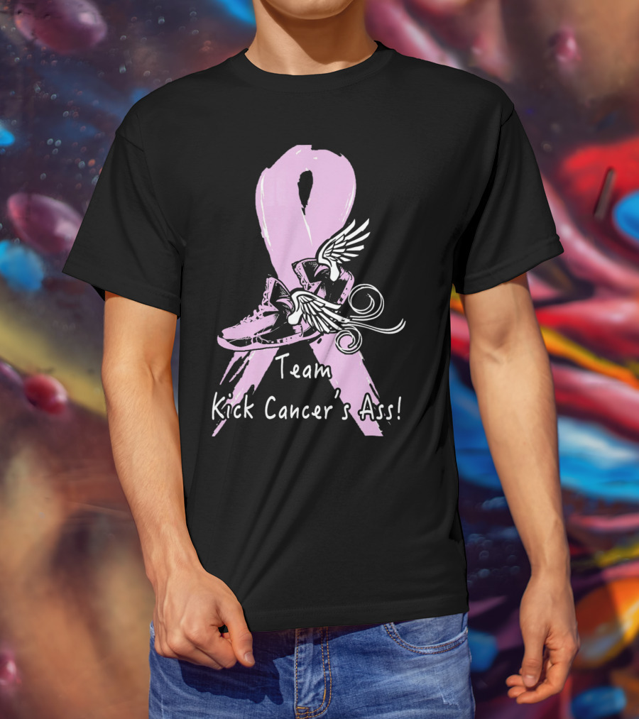 Team Kick Cancer's Ass Ribbon With Winged Sneakers T-Shirt