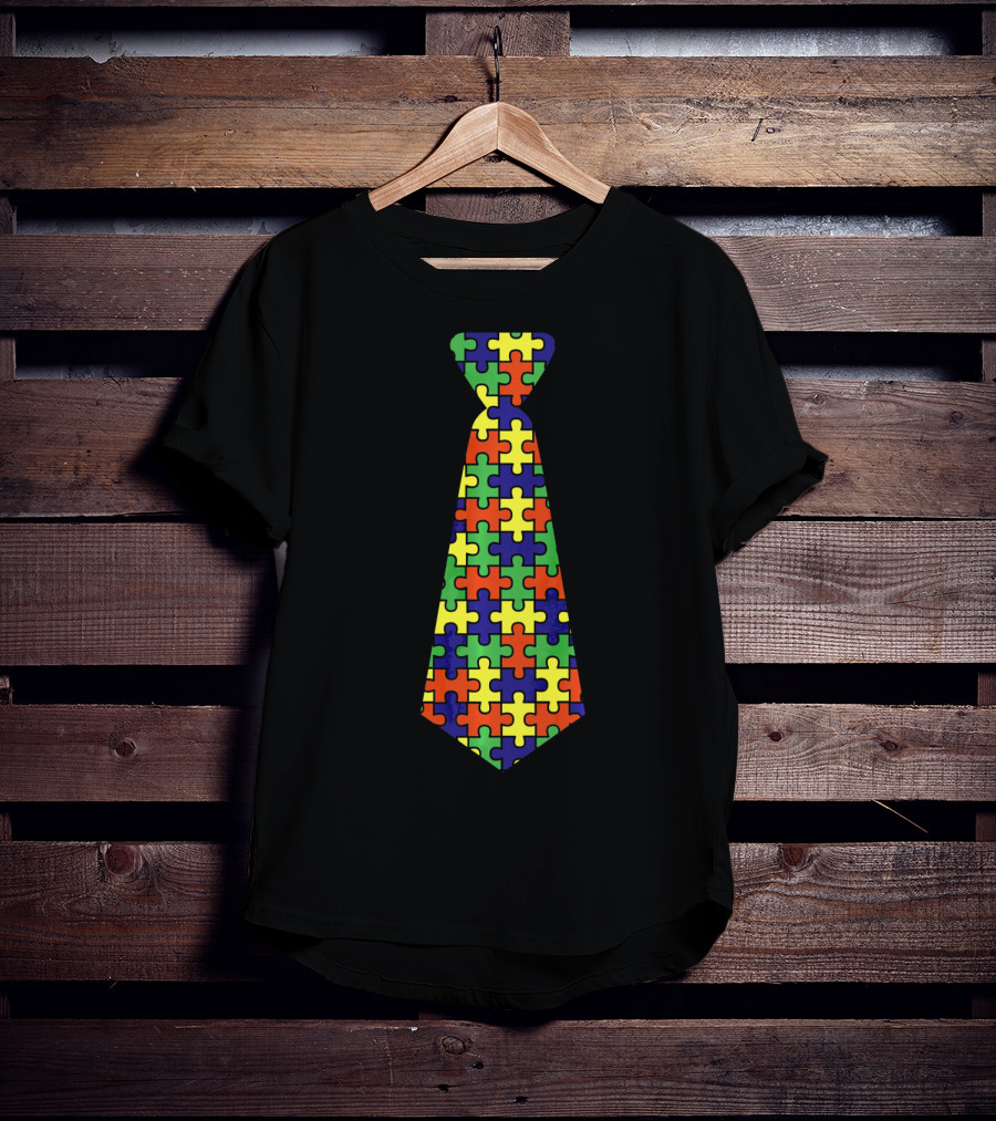 Autism Awareness Puzzle Pattern Neck Tie Support T-Shirt