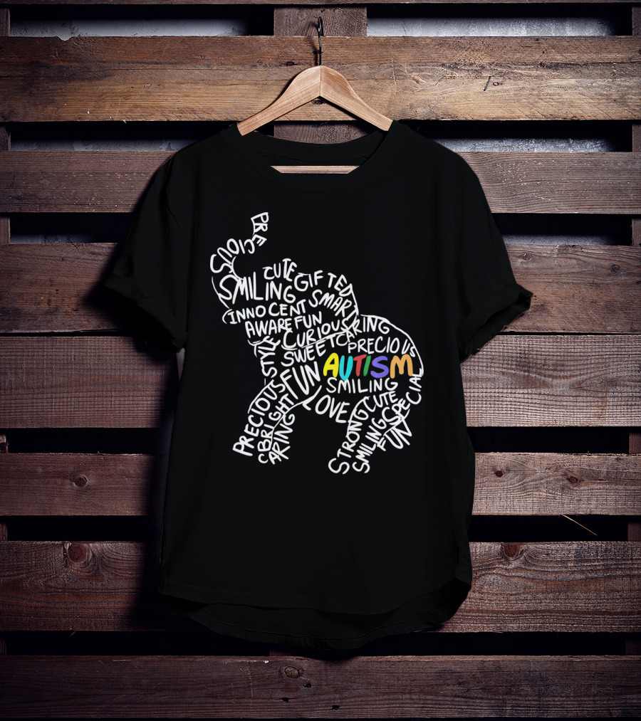 Autism Elephant Awareness Smiling Strong Gift Bright Curious Precious Fun T-Shirt