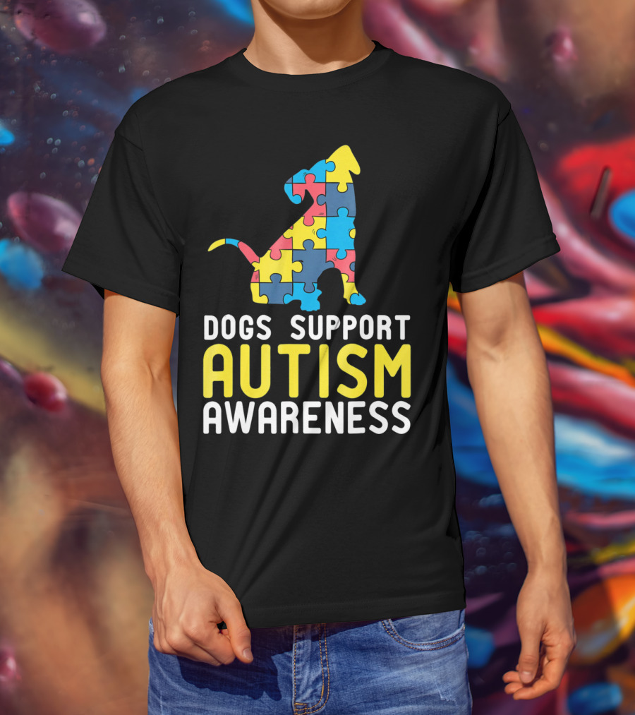 Dogs Support Autism Awareness Novelty Autism Dog Lover Awareness T-Shirt