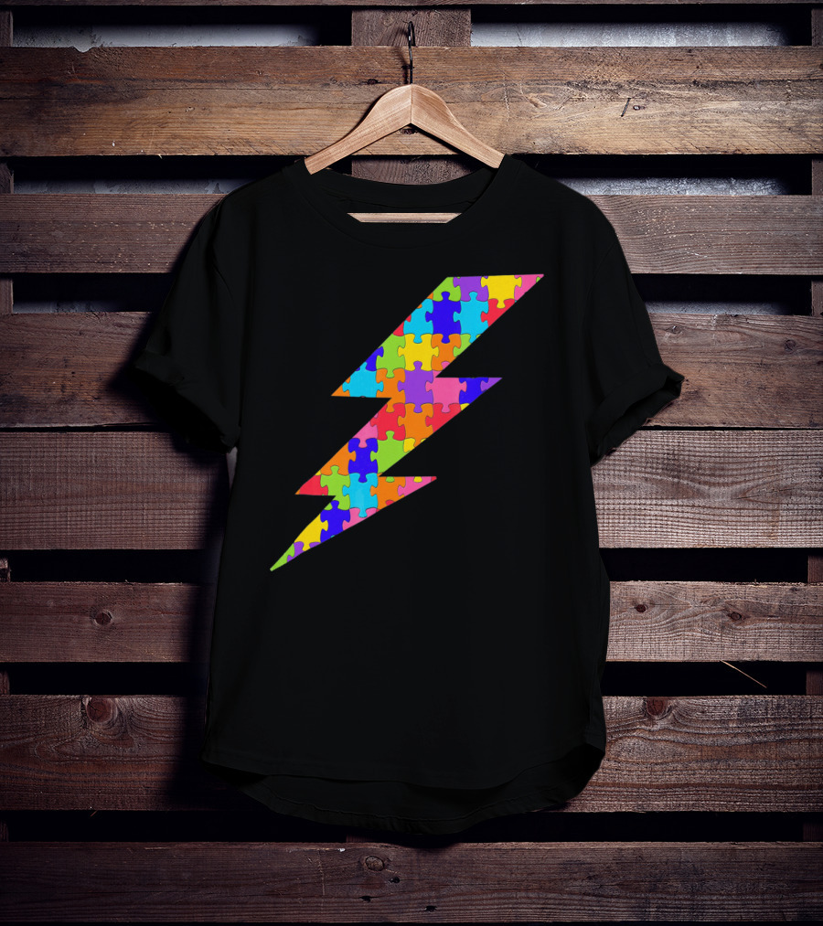 Lightning Bolt Puzzle Piece Autism Awareness Superhero T-Shirt