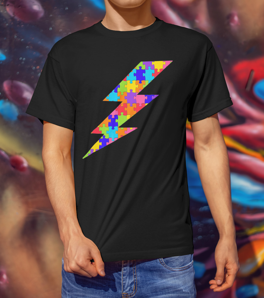 Lightning Bolt Puzzle Piece Autism Awareness Superhero T-Shirt