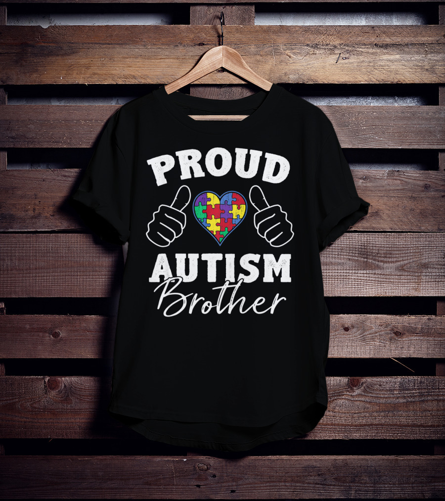 Proud Brother Autism Awareness Heart Puzzle Piece Thumbs Up T-Shirt