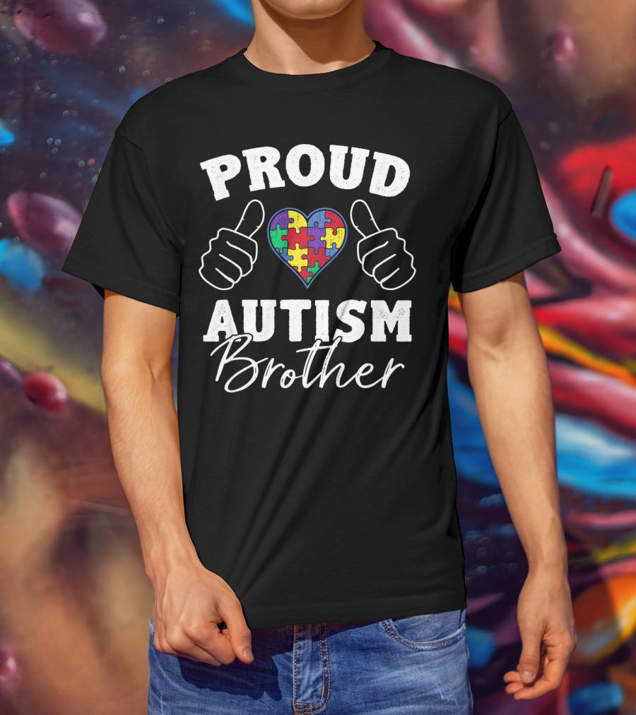 Proud Brother Autism Awareness Heart Puzzle Piece Thumbs Up T-Shirt