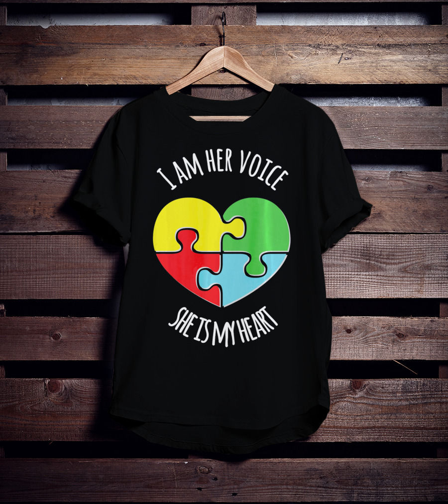 I Am Her Voice Autism Awareness She Is My Heart Puzzle Piece T-Shirt