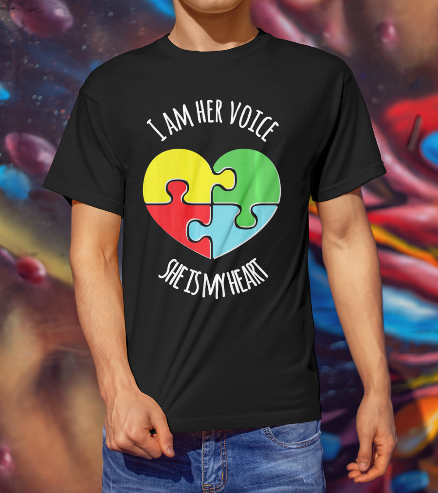 I Am Her Voice Autism Awareness She Is My Heart Puzzle Piece T-Shirt