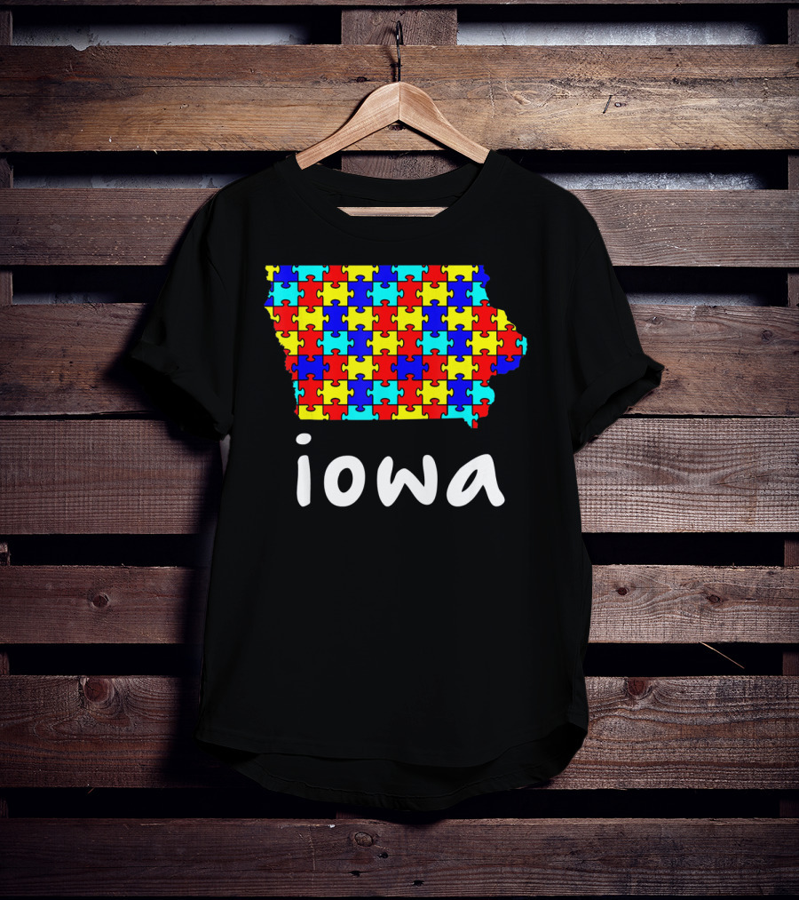 Iowa Puzzle Autism Awareness Ribbon T-Shirt