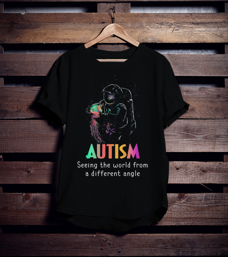 Autism Seeing The World From A Different Angle Astronaut With Colorful Light T-Shirt