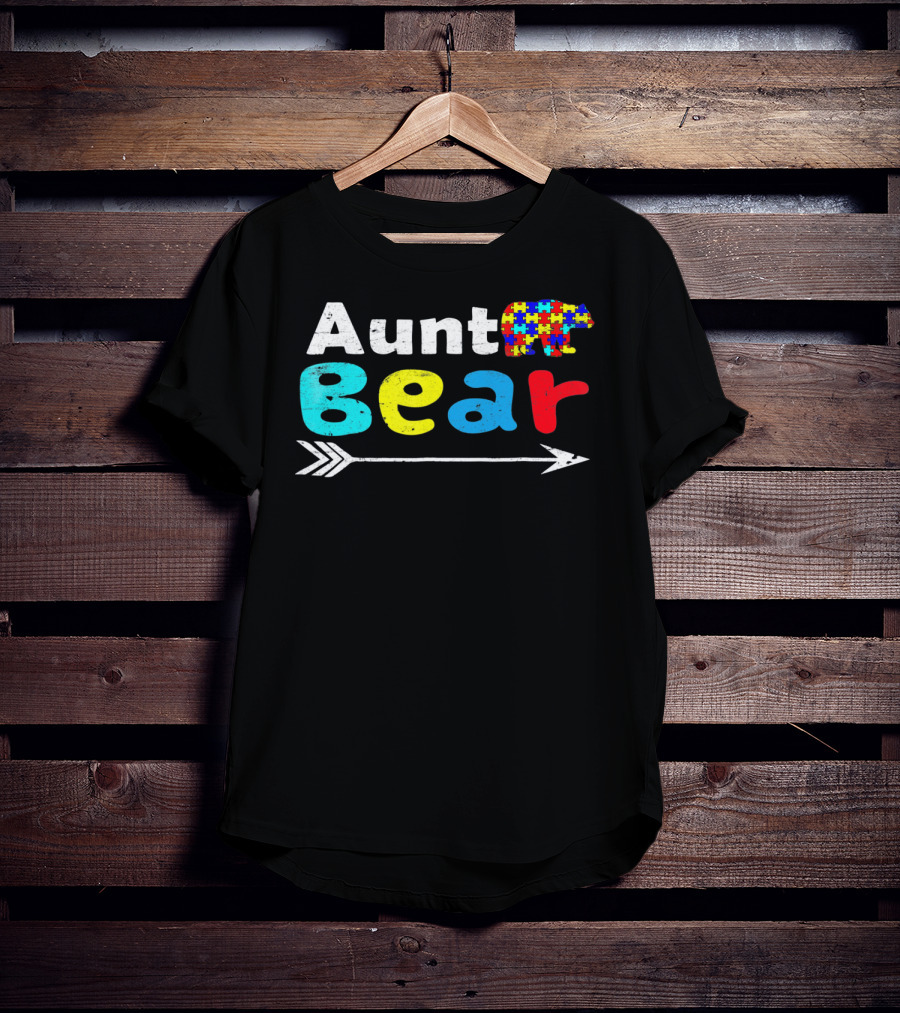 Aunt Bear Autism Awareness Puzzle Bear Arrow T-Shirt