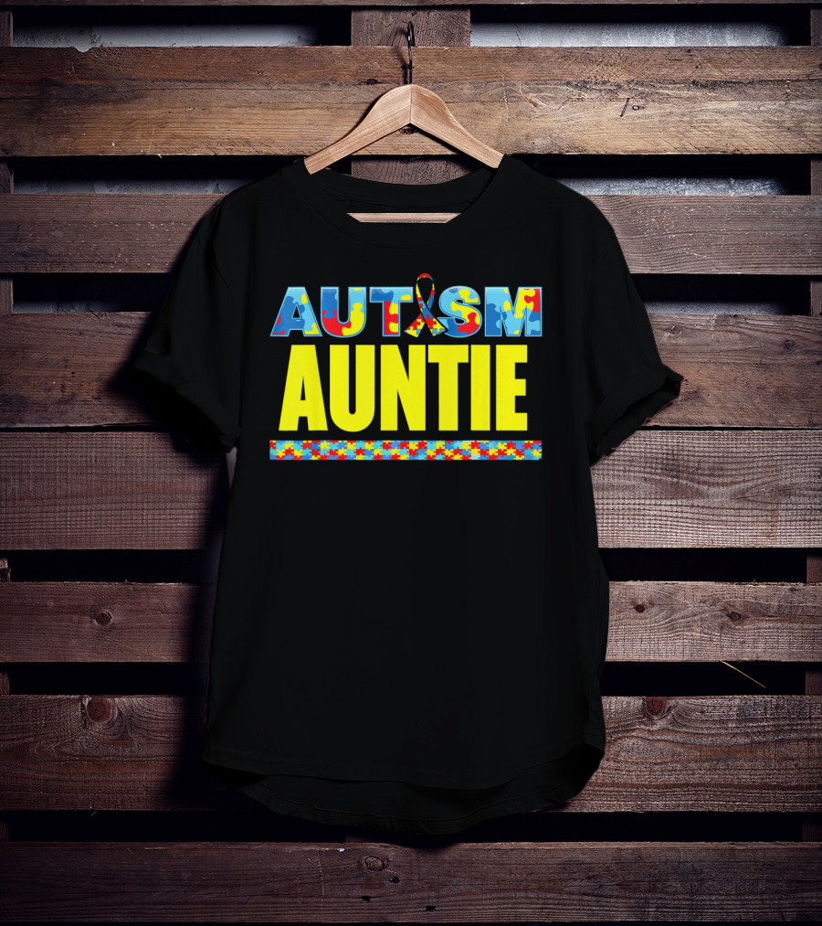 Autism Auntie Puzzle Ribbon Awareness Support T-Shirt