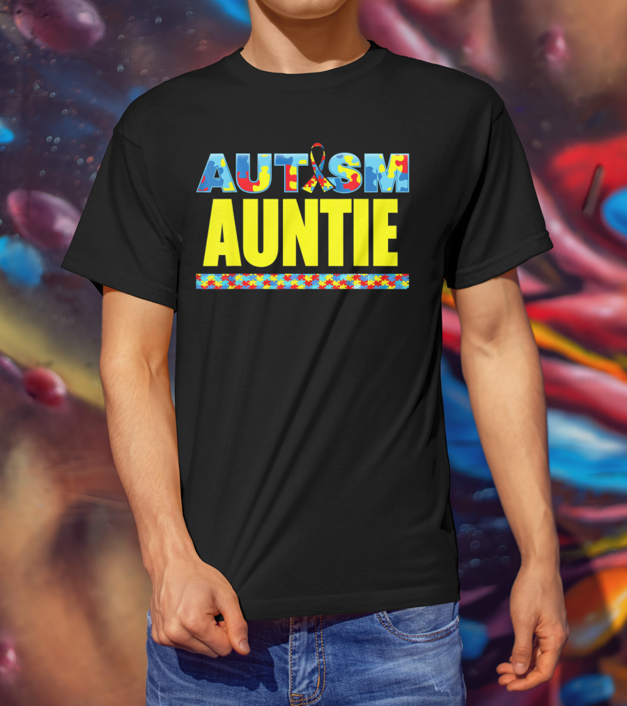 Autism Auntie Puzzle Ribbon Awareness Support T-Shirt
