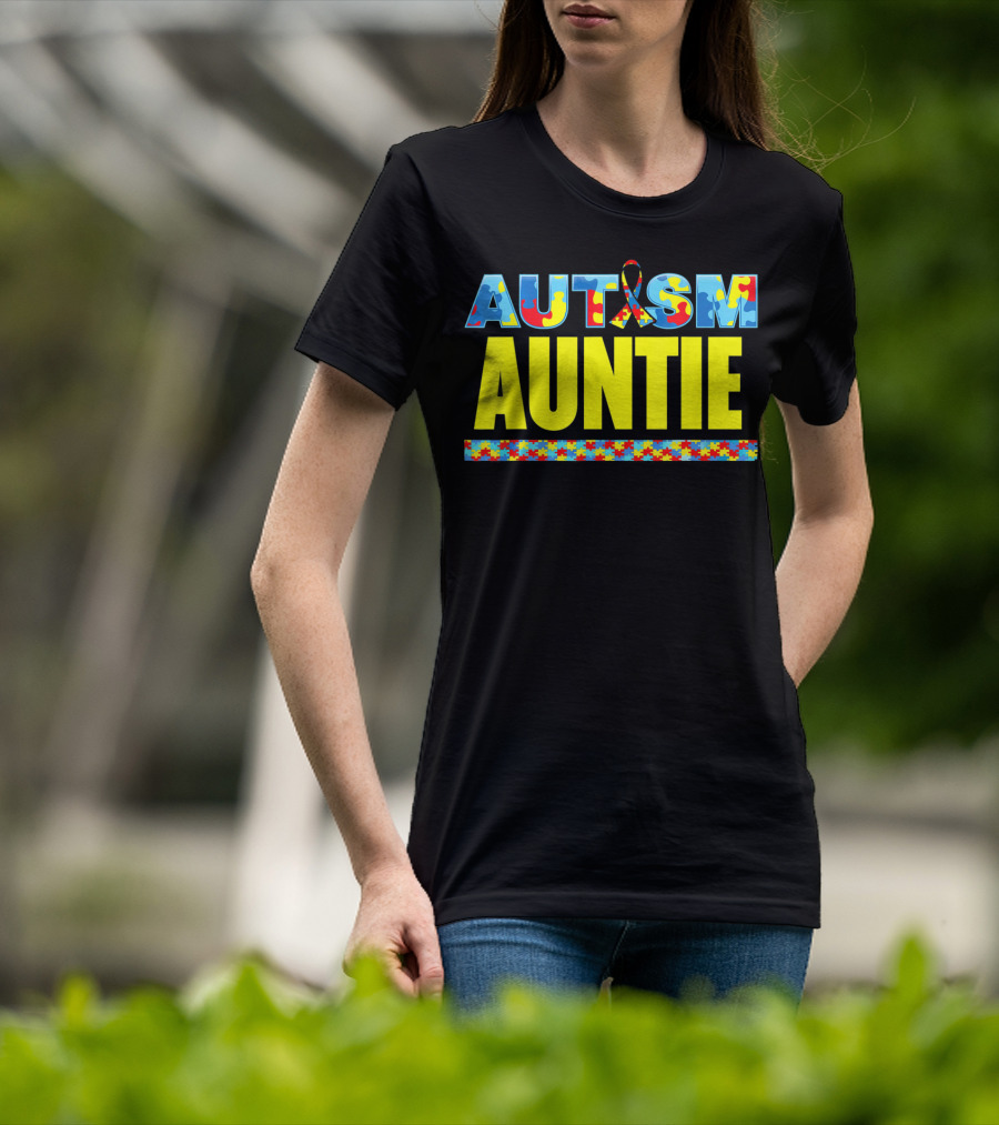Autism Auntie Puzzle Ribbon Awareness Support T-Shirt