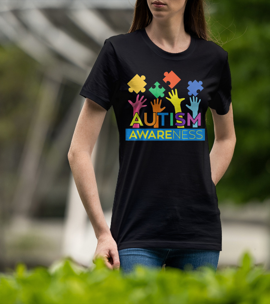 Autism Awareness Colorful Puzzle Hands T-Shirt