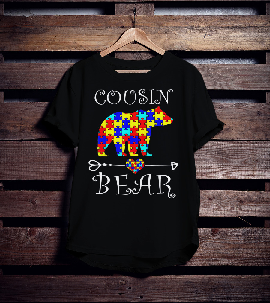 Cousin Bear Autism Awareness Puzzle Arrow Heart T-Shirt