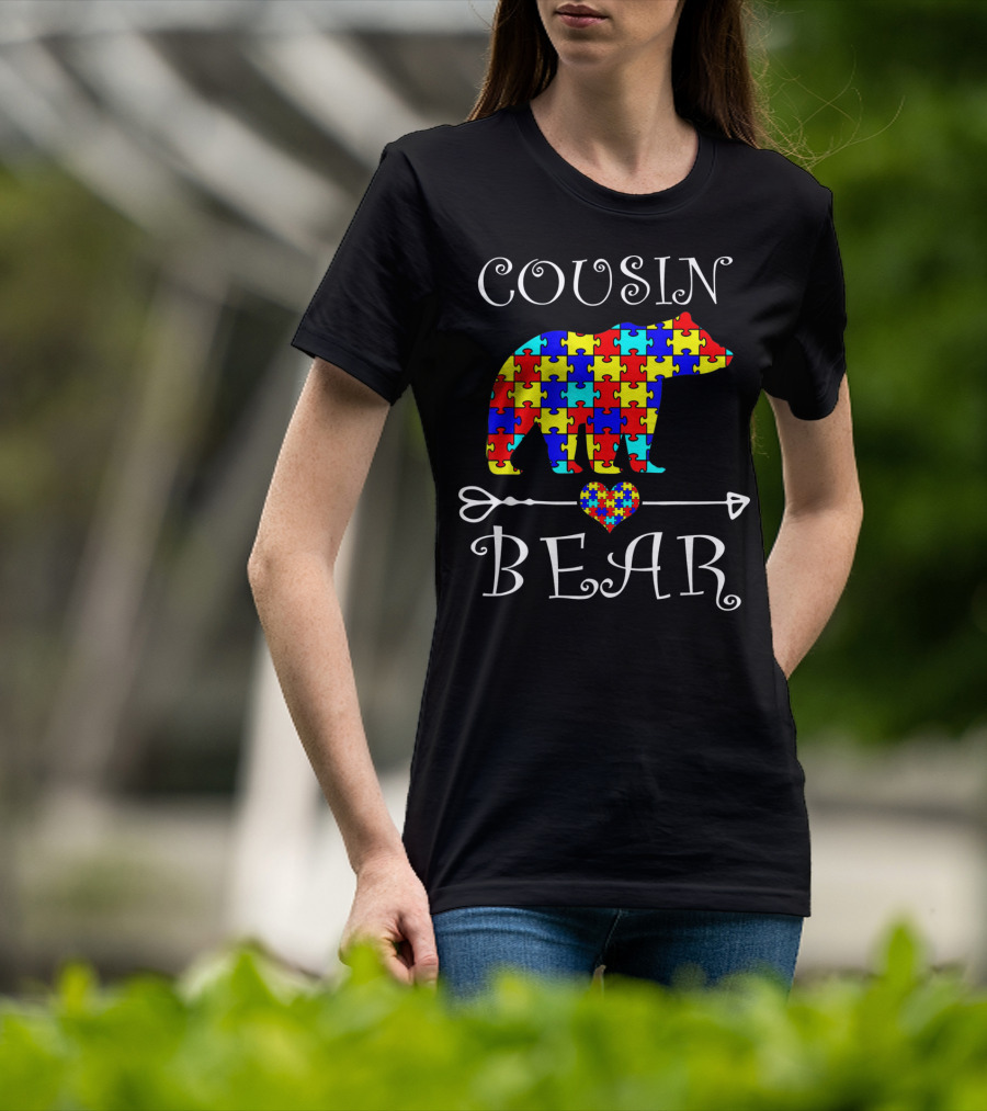 Cousin Bear Autism Awareness Puzzle Arrow Heart T-Shirt