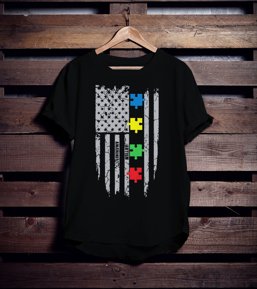 Autism Awareness Puzzle Flag With Colored Pieces T-Shirt