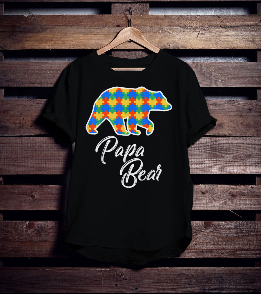 Papa Bear Autism Puzzle Awareness T-Shirt