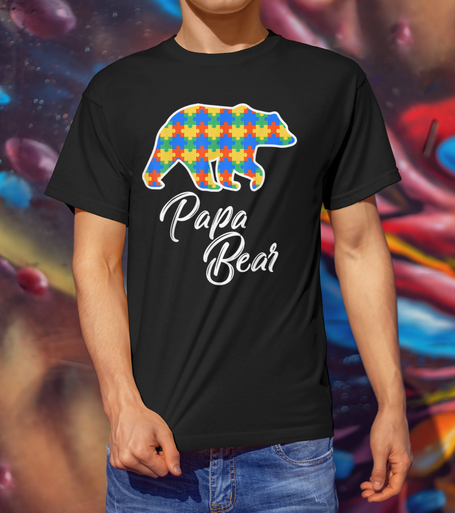 Papa Bear Autism Puzzle Awareness T-Shirt