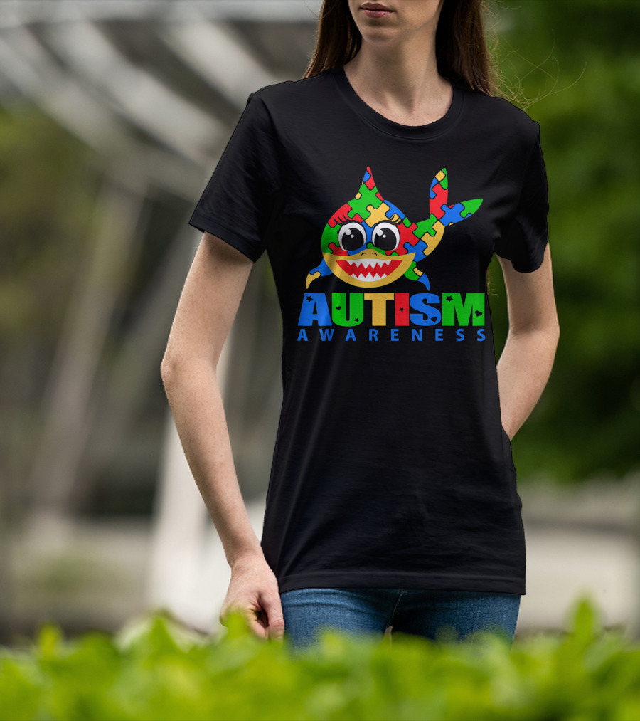 Autism Awareness Colorful Puzzle Shark T-Shirt