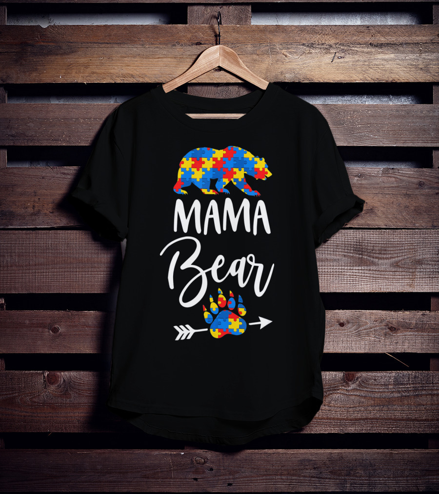 Mama Bear Autism Puzzle Pattern Paw Prints T-Shirt