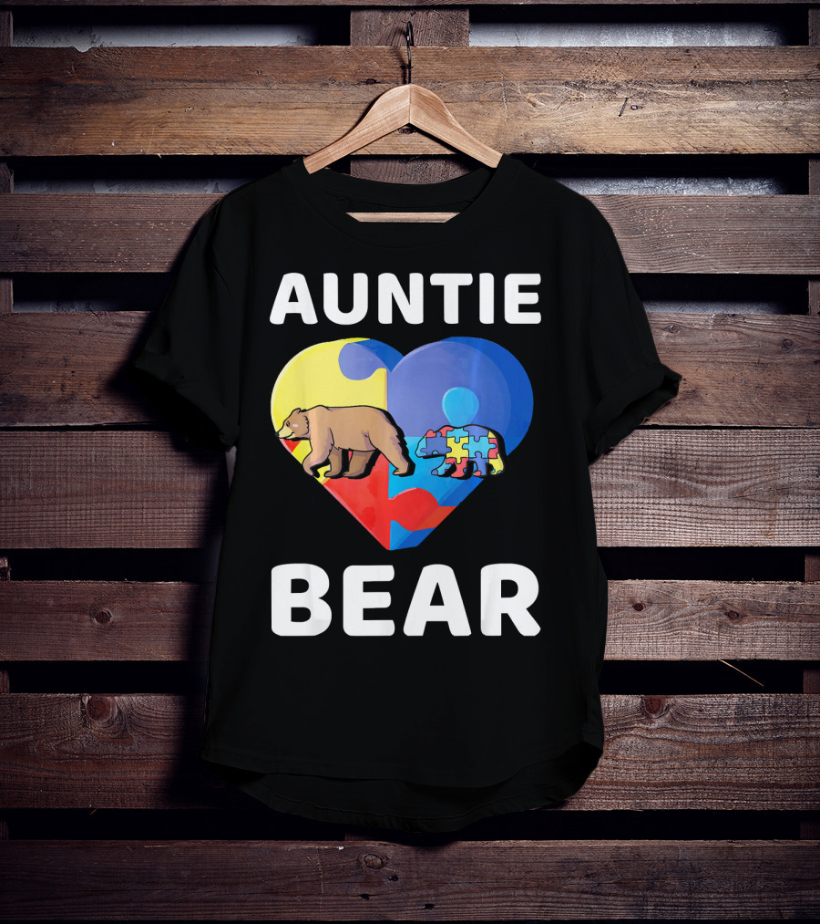 Auntie Bear Heart Puzzle Autism Awareness T-Shirt