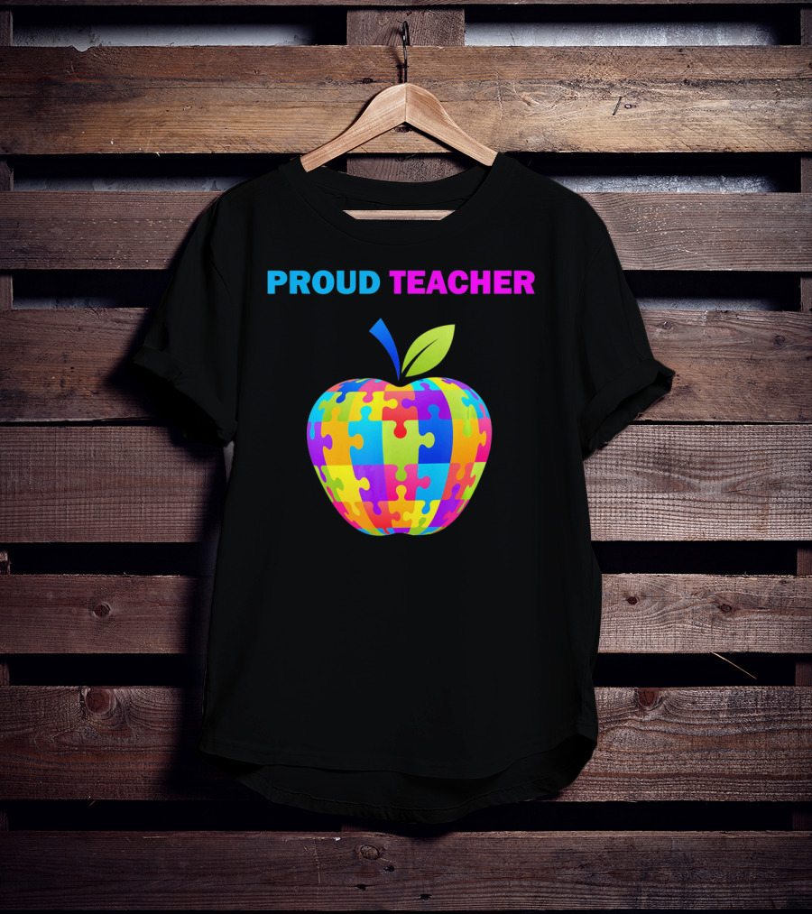 Proud Teacher Autism Awareness Puzzle Apple T-Shirt