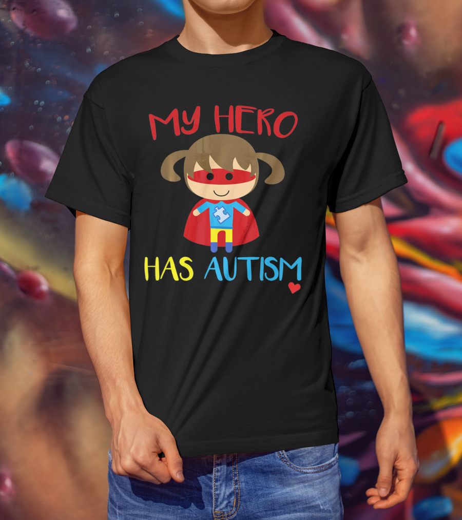 My Hero Has Autism Cute Girl Daughter Puzzle Heart T-Shirt