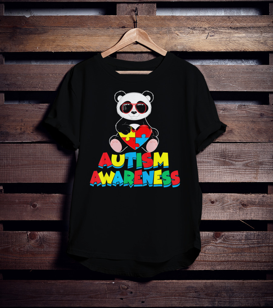 Autism Awareness Funny Panda With Heart-Shaped Puzzle T-Shirt