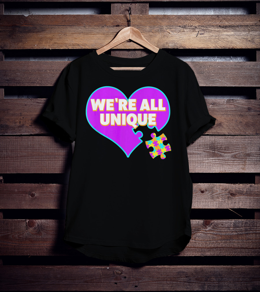 We're All Unique Autism Awareness Puzzle Heart T-Shirt