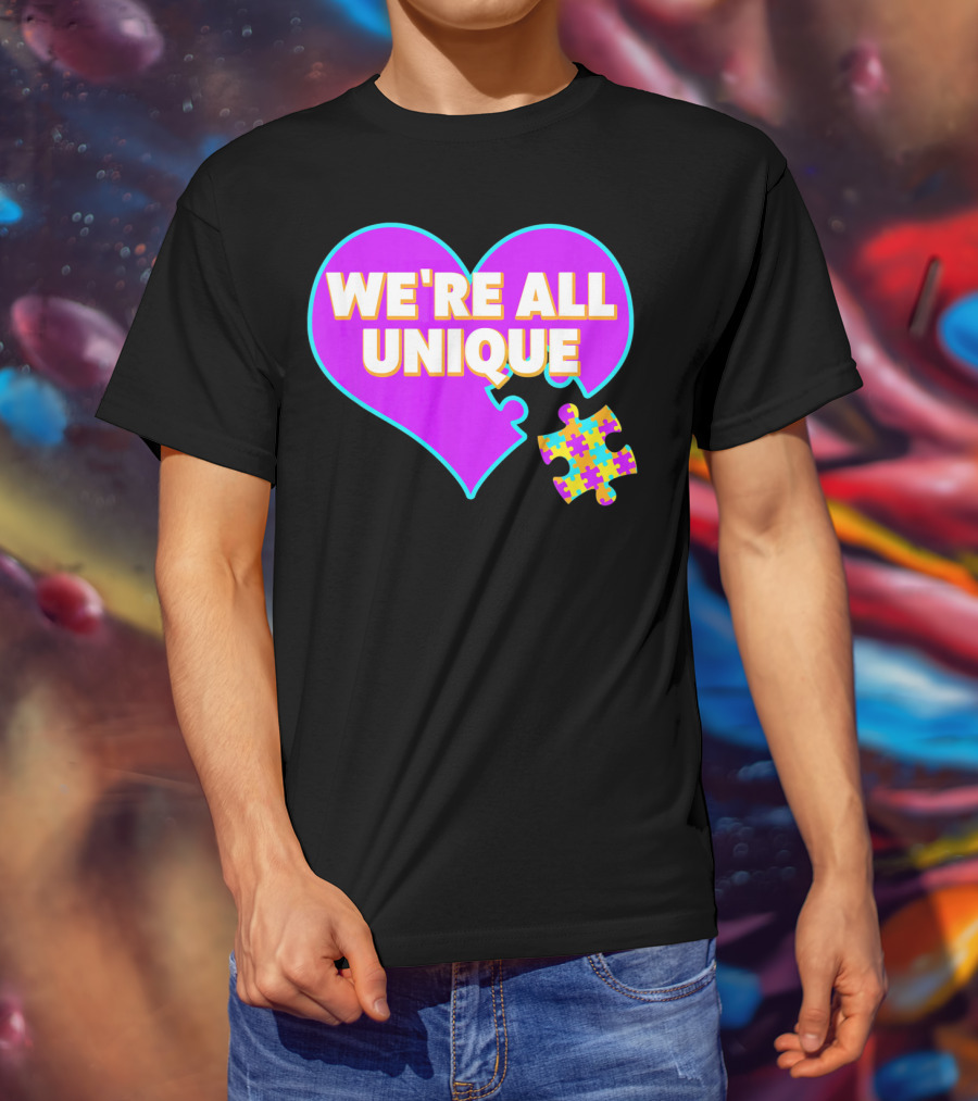 We're All Unique Autism Awareness Puzzle Heart T-Shirt