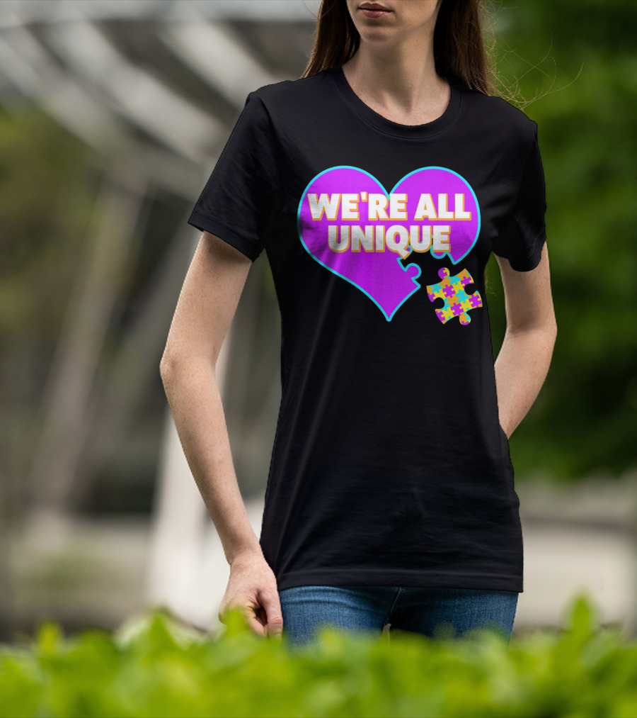 We're All Unique Autism Awareness Puzzle Heart T-Shirt