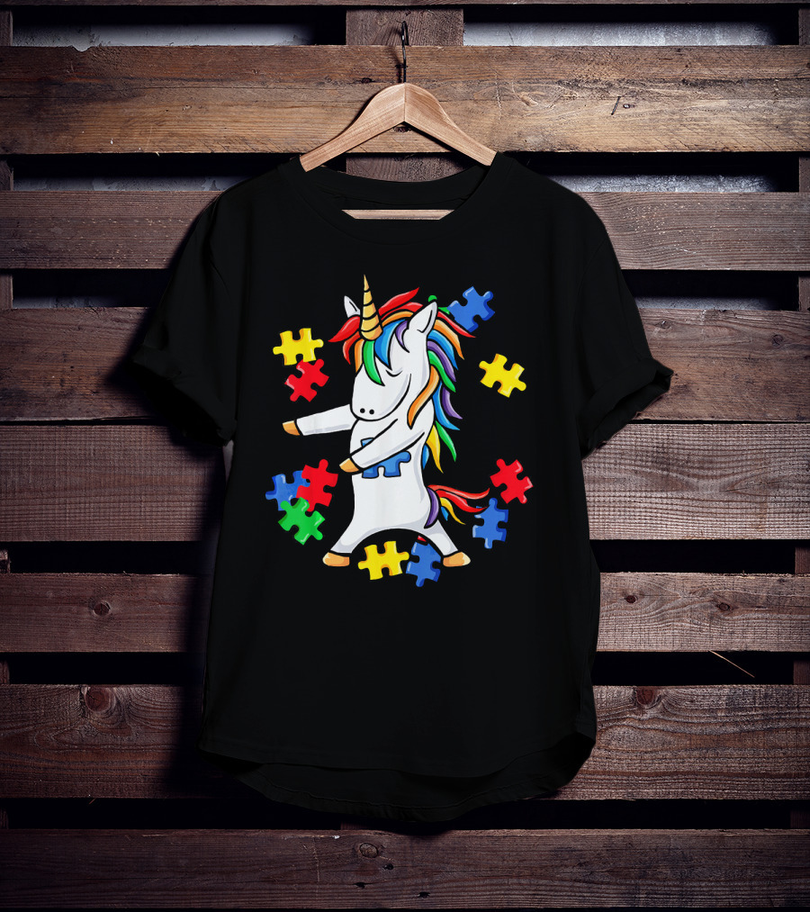Autism Awareness Unicorn Puzzle Pieces Floss Dance T-Shirt