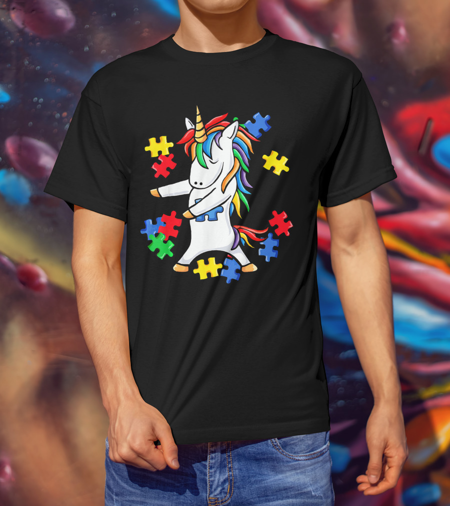 Autism Awareness Unicorn Puzzle Pieces Floss Dance T-Shirt