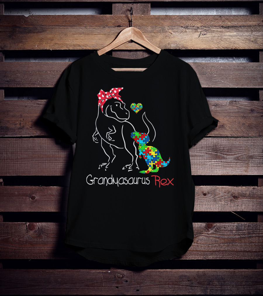 Grandmasaurus Rex Dinosaur With Autism Puzzle Heart T-Shirt