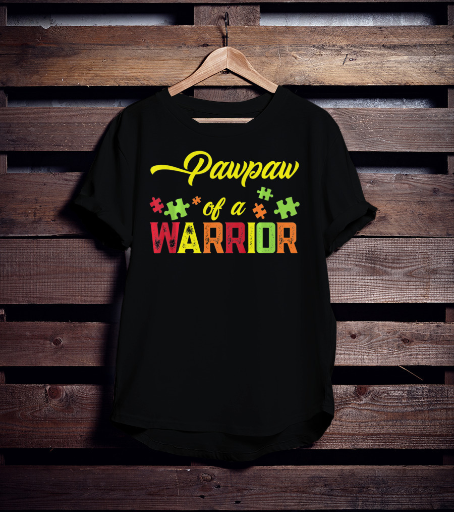 Pawpaw Of A Warrior Autism Awareness Puzzle Pieces T-Shirt