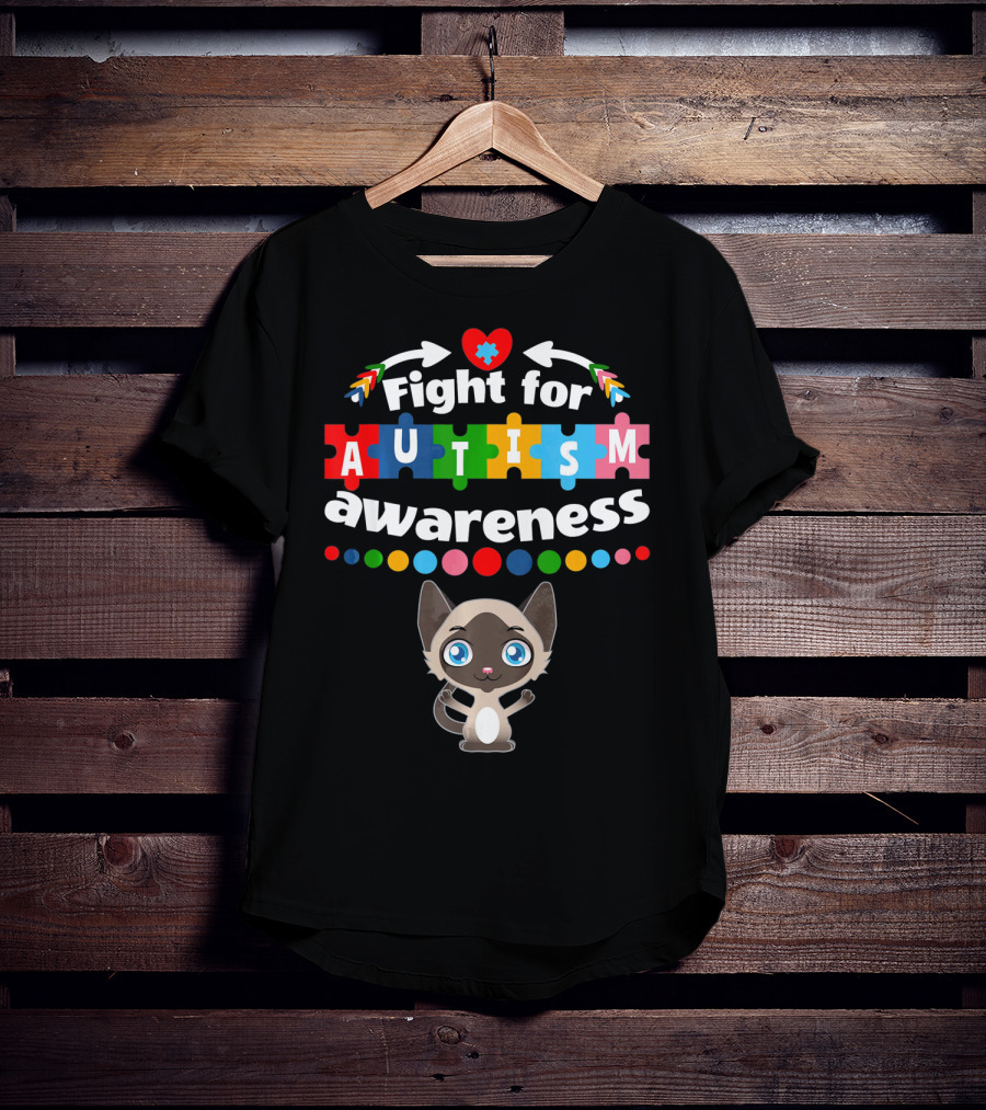 Fight For Autism Awareness Cat Puzzle Heart T-Shirt