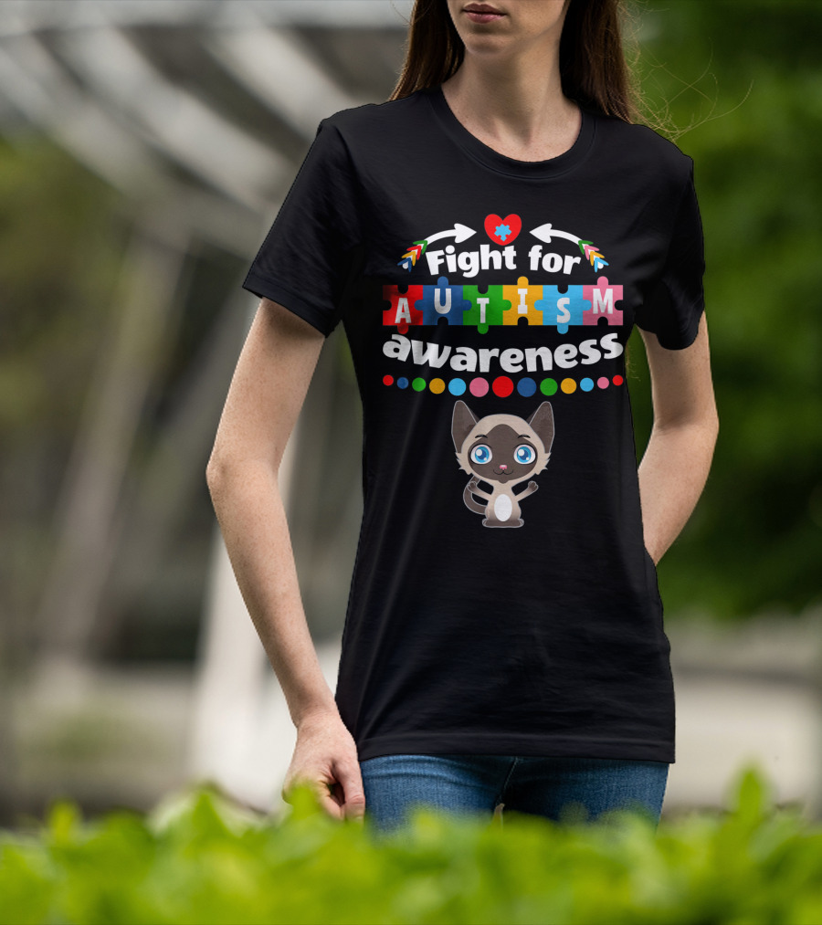 Fight For Autism Awareness Cat Puzzle Heart T-Shirt