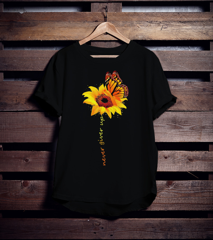 Never Give Up Multiple Sclerosis Awareness Butterfly Sunflower T-Shirt
