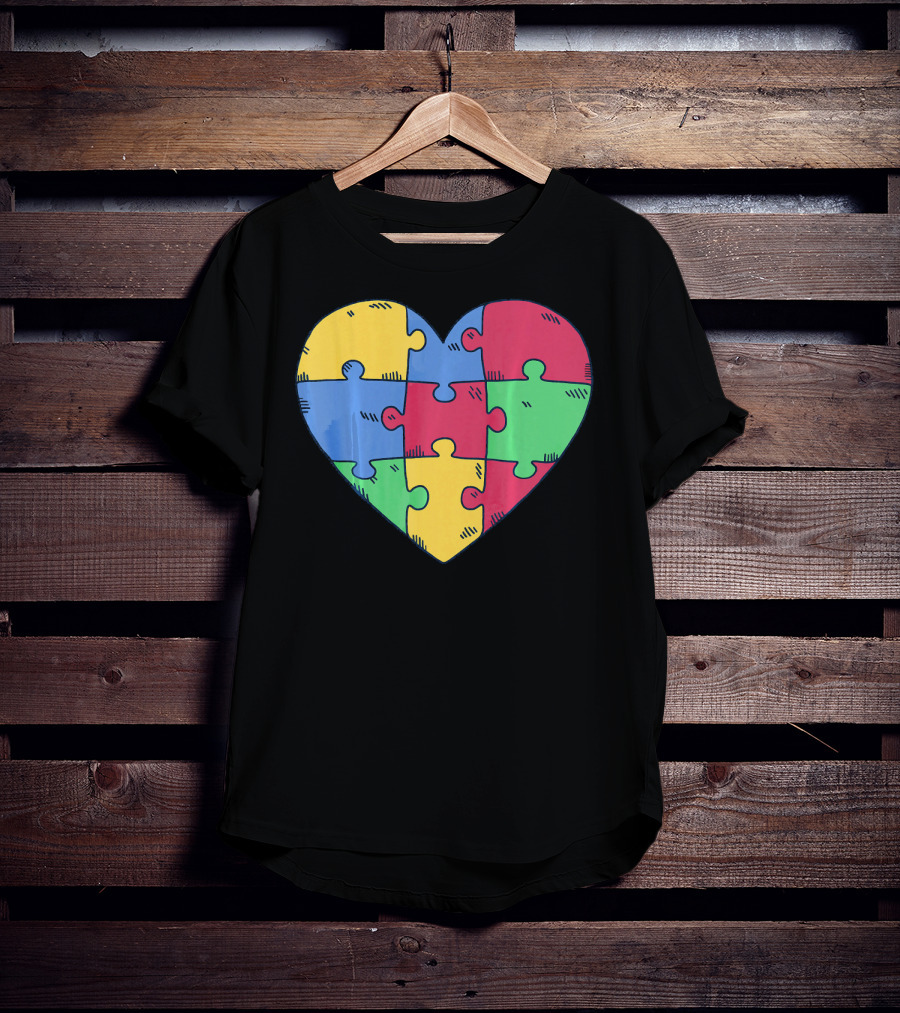 Autism Awareness Puzzle Heart Valentine Multicolor T-Shirt