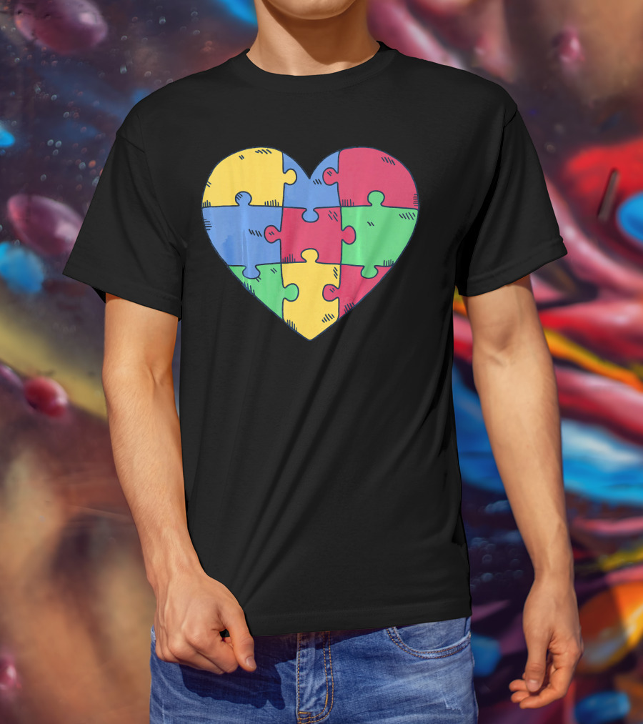 Autism Awareness Puzzle Heart Valentine Multicolor T-Shirt