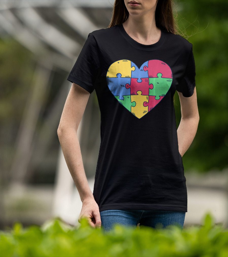 Autism Awareness Puzzle Heart Valentine Multicolor T-Shirt