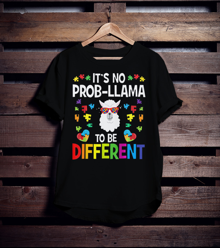 It's No Prob-Llama To Be Different Autism Awareness Puzzle Pieces T-Shirt