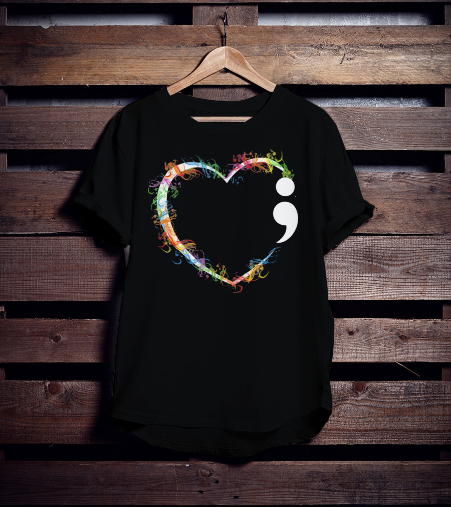 Heart Semicolon Rainbow Suicide Prevention Awareness T-Shirt