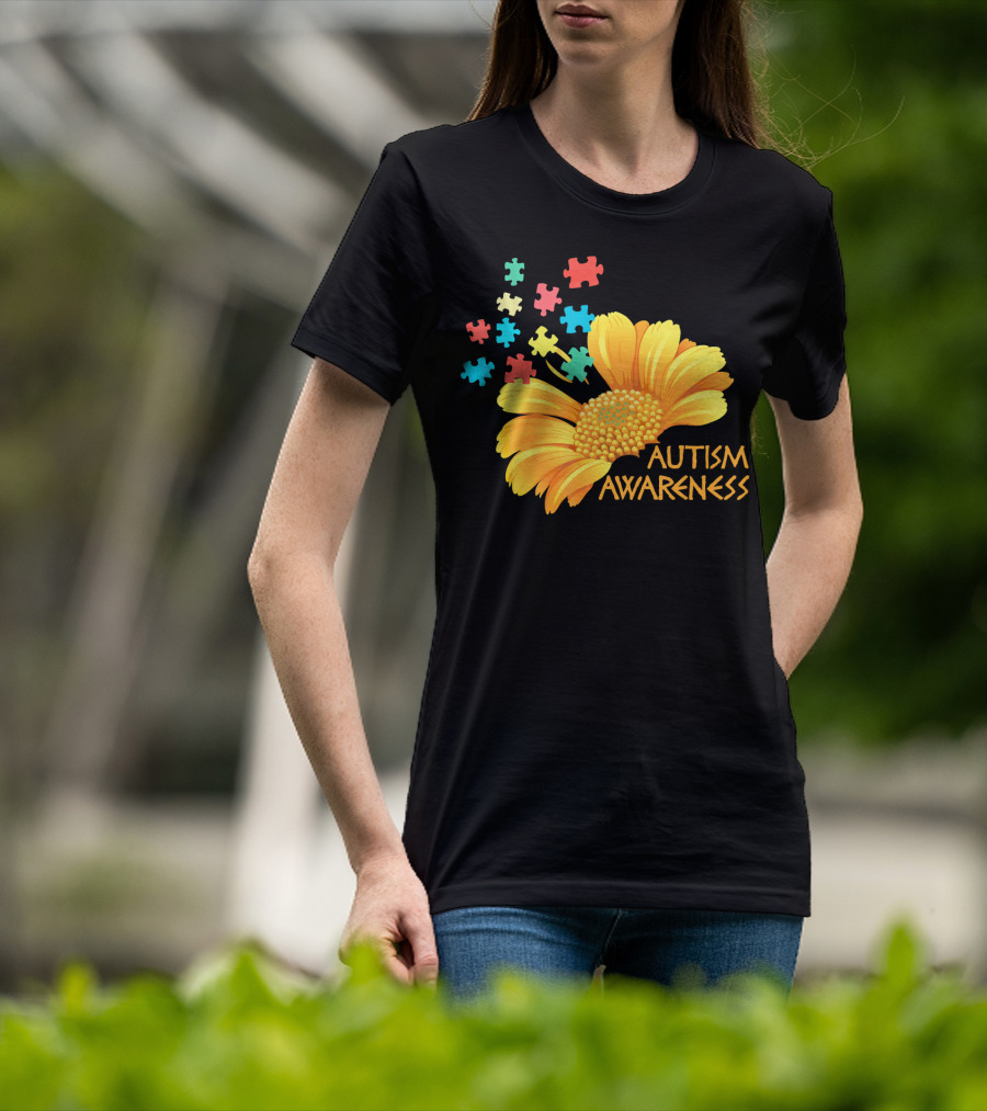Sunflower Autism Awareness Puzzle Pieces T-Shirt