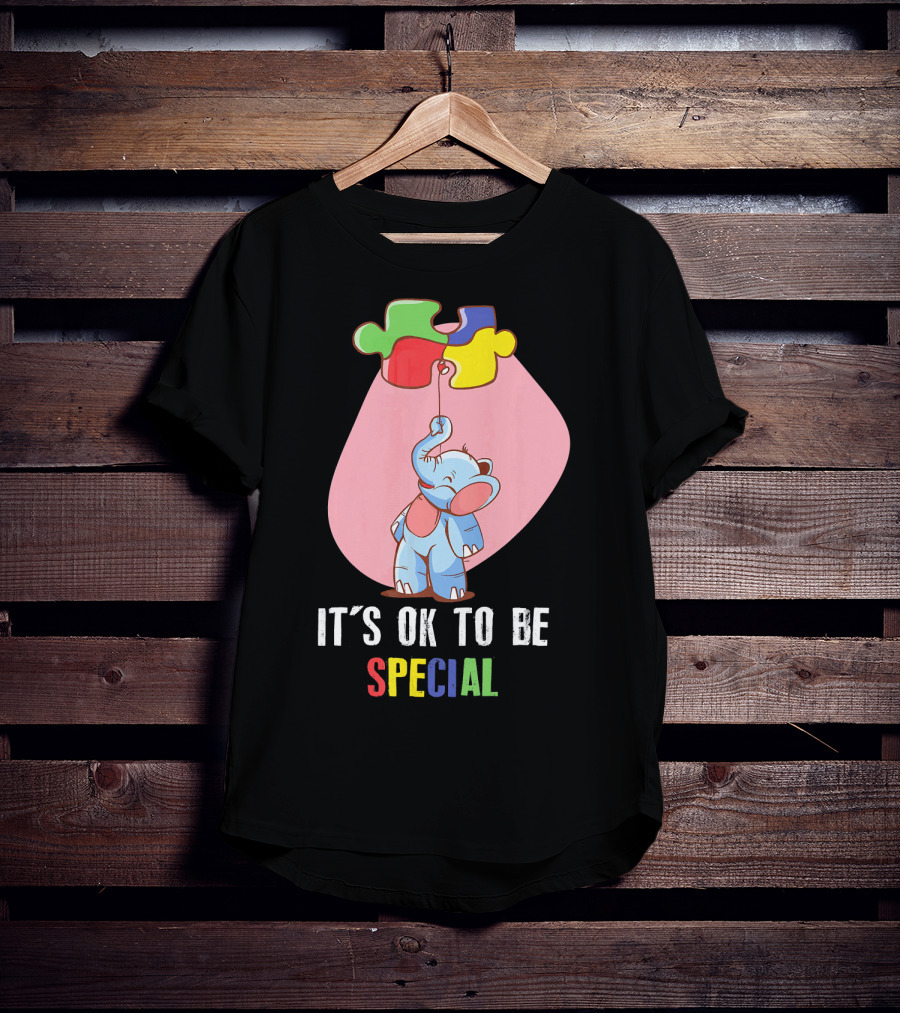 It's OK To Be Special Cute Elephant Autis Puzzle Colors T-Shirt