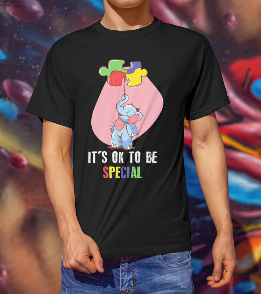 It's OK To Be Special Cute Elephant Autis Puzzle Colors T-Shirt